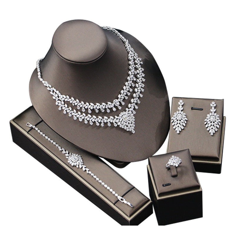 Bridal Zircon Necklace Earrings Four-piece Set