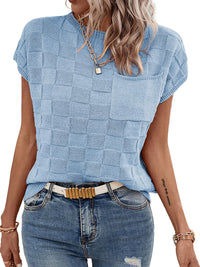 Small Plaid Knitted Casual Womens Top
