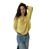 V-neck Long Sleeve Thin Loose Top Elegant Atmosphere Blouse