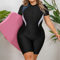Plus Size One-piece Zipper Sports Swimsuit For Women