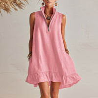 Pure-color Atmospheric Beach Dress Sleeveless Vacation Lace Dress For Women