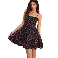 European And American-style Floral Slip Dress With Ruching