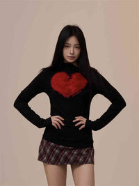 Women's Creative Heart Long-sleeved T-shirt Loose Retro Slim-fit Top