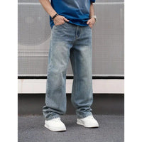 Men'S Casual Straight Wash Jeans - Light Blue Loose Fit Ob