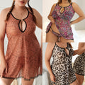 Underwear Hollow Out Nightdress Leopard Pattern Wild Mesh Dress