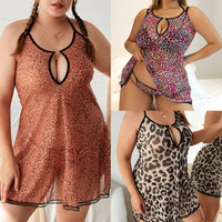 Underwear Hollow Out Nightdress Leopard Pattern Wild Mesh Dress