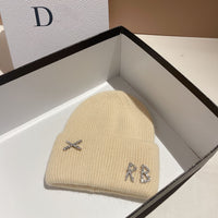 Winter RB Letter Fashion Rabbit Fur Knitted Warm Hat Female