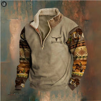Zipper Sweater Men's Spring And Autumn Printed Turtleneck