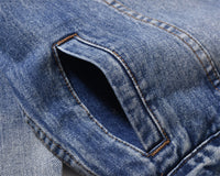 Spring And Autumn Denim Jacket Men's Washed Wear-White Ripped