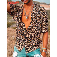 Men's Fashion Leopard Print Short Sleeve Shirt Casual Top