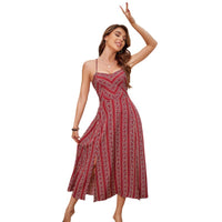 Womens Printed Split Backless Strap Dress