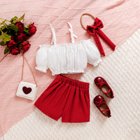Red Button Shorts Bow Accessory Cute Style