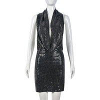 Womens Beaded Hooded Slash-Neck Hollow-Out Backless Dress