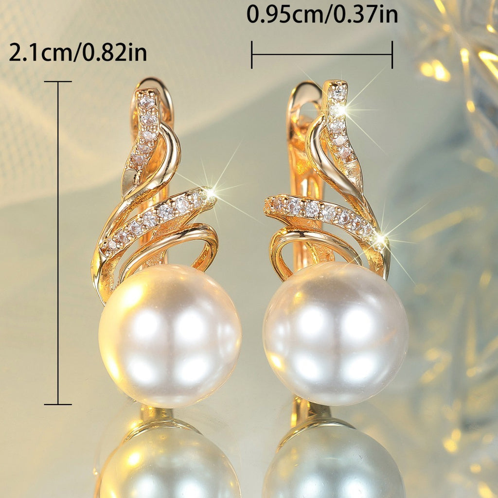 Trendy Round White Diamond White Pearl Earrings