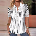 Women's V-neck Buttons Stitching Short Sleeve Casual Printed Shirt