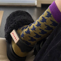 Retro Houndstooth Cotton Socks For Women