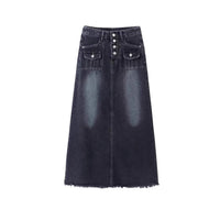 Autumn High Waist Retro Straight Loose Long Denim Skirt For Women