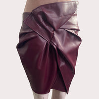 Faux Leather Cross Pleated Skirt
