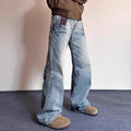 Mens Retro Washed Bleached And Distressed Lightning-Stripe Bamboo-Grain Pants