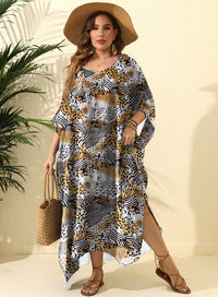 Irregular Print Loose Blouse Beach Vacation Split Floor-Length Dress