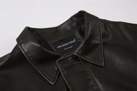 American Solid Color Polo Collar PU Leather Coat