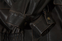 American Solid Color Polo Collar PU Leather Coat