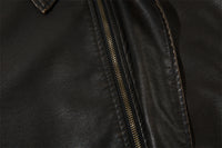 American Solid Color Polo Collar PU Leather Coat