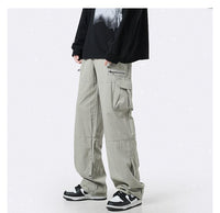 Light Green Multi-pocket Cargo Straight Loose Casual Niche Zipper Mop Pants