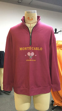 Autumn And Winter Vintage Letter Print Zipper Half-open Collar Pullover Sports Sweater
