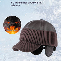 Men's Winter Leather Earflaps Warm PU Thickened Baseball Cap Hat