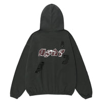 Letter Crack Printed Hooded Men's Sweater