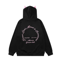Letter Patch Leisure Velvet Padded Hooded Sweatshirt