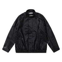 Loose Casual Deconstructing Patchwork Stand-up Collar PU Leather Jacket Coat
