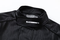 Loose Casual Deconstructing Patchwork Stand-up Collar PU Leather Jacket Coat
