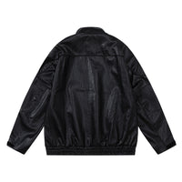 Loose Casual Deconstructing Patchwork Stand-up Collar PU Leather Jacket Coat