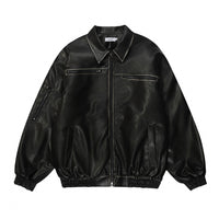 Distressed Biker's Leather Jacket Men's Clothing Padded Lapel