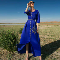 New Satin Mid-sleeve Long Dress Dubai Travel Rhinestone Plus Size Straight Long Dress Desert Clock-in Robe