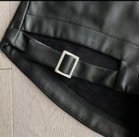 Black Buckle Washed Leather Shorts For Women