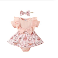 Baby's Gown Floral Bow Fake Two Pieces Triangle Rompers