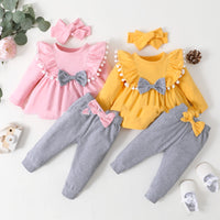 Long Sleeved Ball Fly Edge And Gray Leggings Set