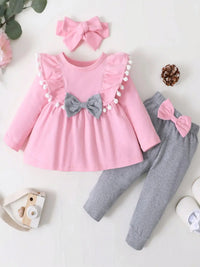 Long Sleeved Ball Fly Edge And Gray Leggings Set