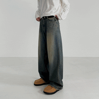 Men's Spring Loose Retro Worn Looking Washed-out Jeans
