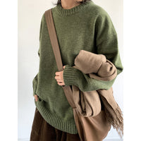 Autumn Retro College Style Pullover Sweater Loose All-match Solid Color Knitted Bottoming Shirt For Boys And Girls