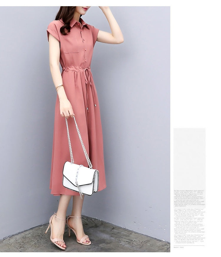 Waist-tight Slimming Elegant Long Dress Casual Polo Shirt Skirt