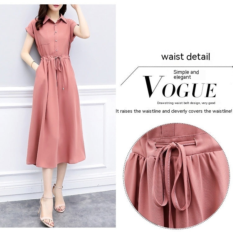 Waist-tight Slimming Elegant Long Dress Casual Polo Shirt Skirt