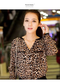 Casual Chiffon Shirt Women's Leopard Print Pattern Anti-DDoS Stand Collar Shirt