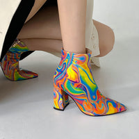 Women's Painted Patent Leather Pointed Thick High Heel Martin Boots