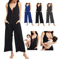 Pure Color Casual Breastfeeding Button Pocket Jumpsuit Women