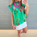 Women's Pullover Ruffled Loose Printed Shirt