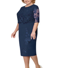 Lace Patchwork Short-Sleeve Layered Vest Style Plus Size Dress